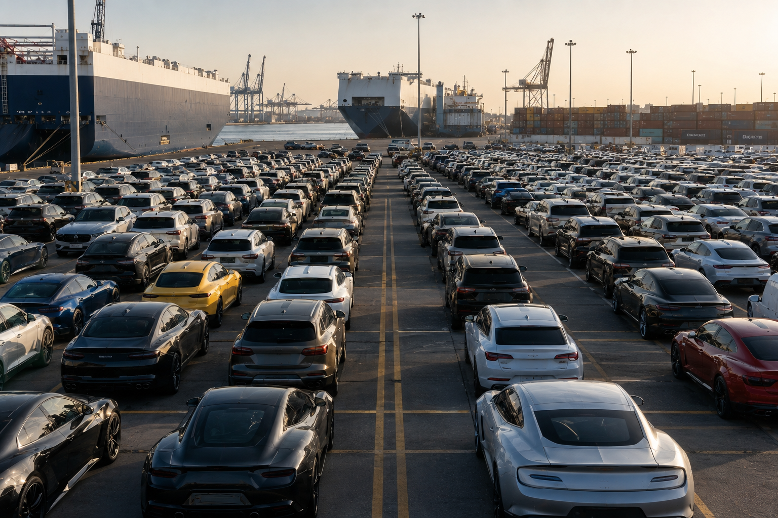 New automobiles at shipping terminal